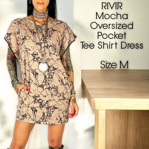 RIVIR Mocha Oversized Pocket T-Shirt Dress